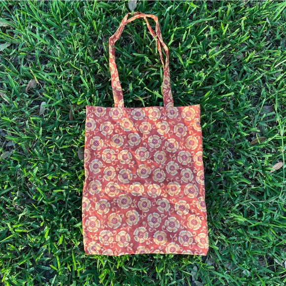 Flower print Orange / Yellow Reusable Tote - Picture 3 of 3